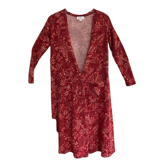 LulaRoe SARAH NWT Brick Red Floral Cardigan Sweater Pockets Long Duster Size XS - Picture 4 of 8